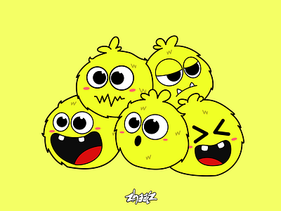 Funny Yellow Monster Characters character concept cute cute monster doodle doodle art flat illustration illustration kawaii character monster vector art yellow monster