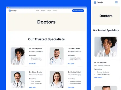 Curely — Clean Modern Health Care Website for Clinics & Doctors ai clinic website doctor website figma framer health care website landing page medical website modern ui ui design ux ux design web design webflow website wellness design