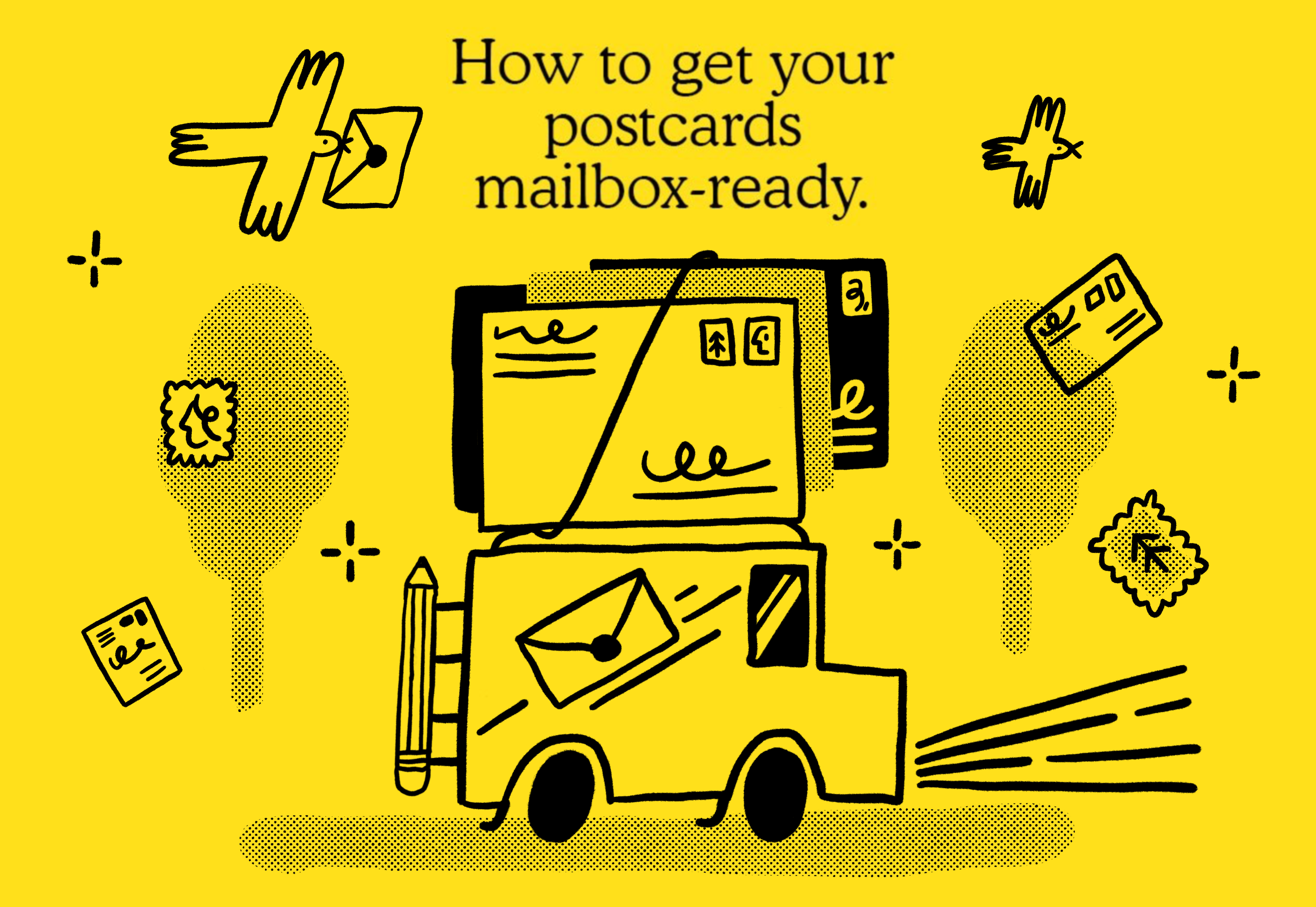 how to get your postcards mailbox-ready branding character design flat illustration