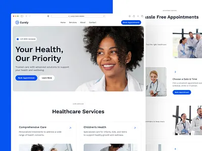 Curely — Clean Modern Health Care Website for Clinics & Doctors ai clean clinic website doctor website figma framer health care website landing page medical website modern ui ui design ux ux design web design webflow website wellness design