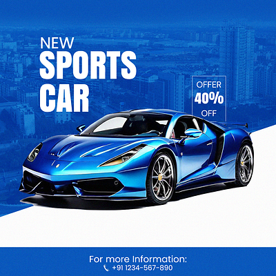 new launching car poster adobe adobe photoshop blue car branding car graphic design logo offer poster photoshop design simple design sports car ui