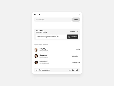 Project Share Modal clean ui invite minimal minimalist modal popup product design project share sharing simple ui ux