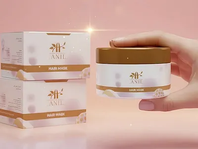 Anil Hair Mask Jar Label and Box Packaging Design 3d animation branding design golden motif packaging graphic design graphic designer illustration label design logo mockup motion graphics packaging design packaging designer structural design ui