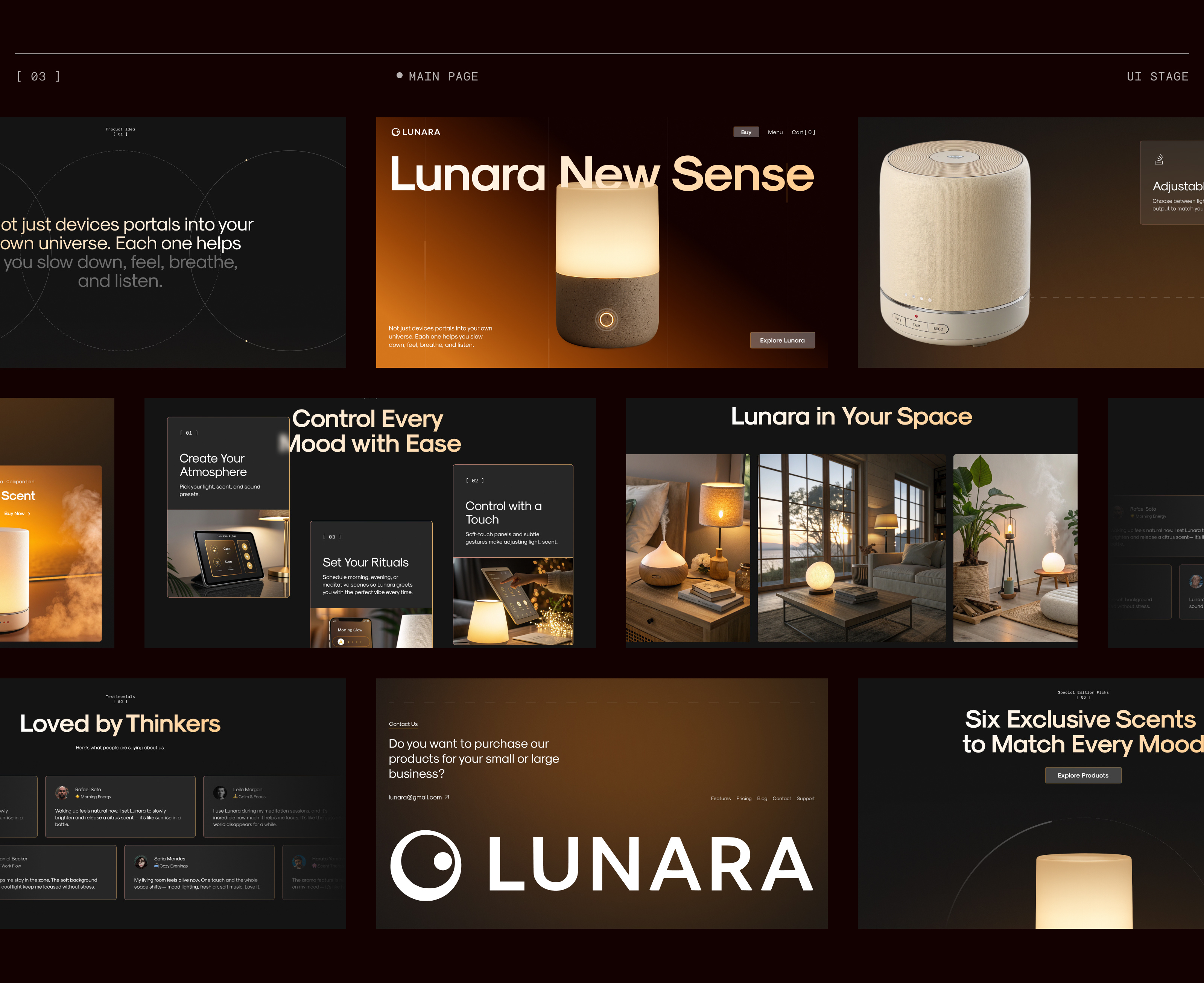 Lunara – Immersive Ecommerce UX – Inner Screens ambient awwwards dark ui interaction design lamp light minimal modern smart home smooth animations soft uiux visual communication web web animation web design web production web ui webdesign website