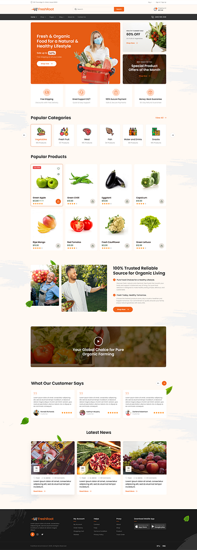 Fresh & Organic – Grocery Store Landing Page app branding ecommerce figma graphic design illustration landing page offers photoshop product design ui ux web app web design website
