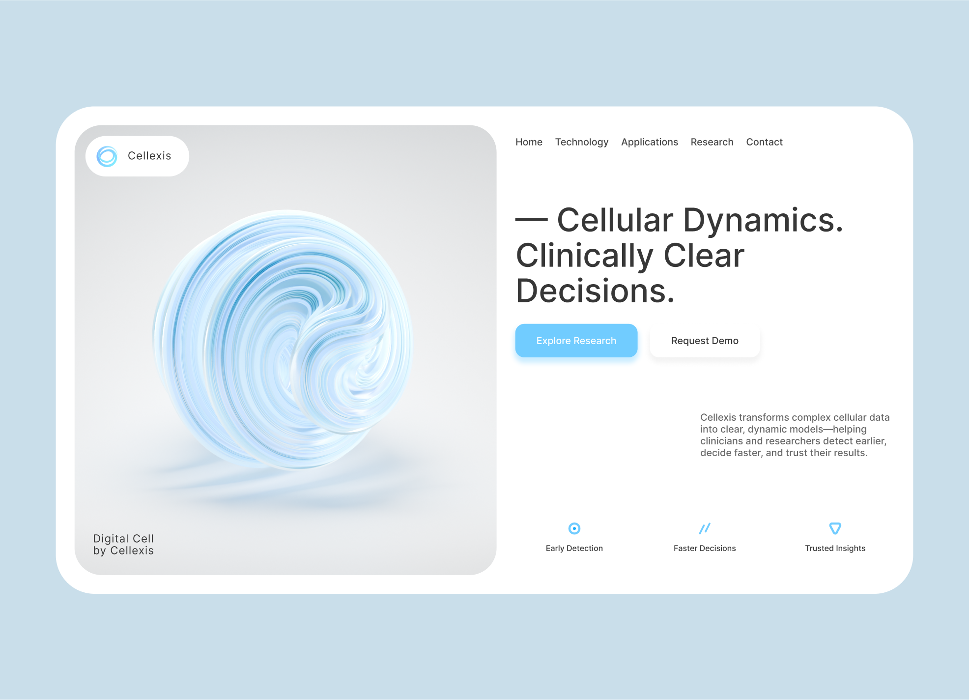 Cellexis — Medical Landing Page 3d abstract animation biotech healthcare hero section landing page design logo medical medtech minimal motion graphics science technology ui ui design web design web development webflow website