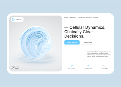 Cellexis — Medical Landing Page 3d abstract animation biotech healthcare hero section landing page design logo medical medtech minimal motion graphics science technology ui ui design web design web development webflow website