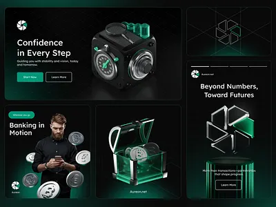 Branding for Aureon 3d ads banking branding dark green green logo design social social network