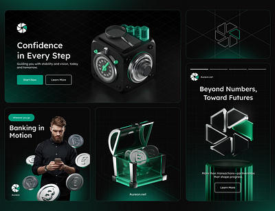 Branding for Aureon 3d ads banking branding dark green green logo design social social network