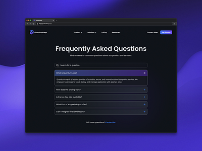 FAQ Page – SaaS Website cleanui darkmode digitaldesign faq interface minimaldesign productdesign saas ui uidesign ux uxdesign webdesign