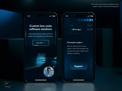 Paradigm – Tech Mobile-First Landing Page app landing page consultant website consulting website landing page low code mobile first design mobile first website design mobile landing page responsive landing page service landing page software company website software ui tech design tech ui tech website ux tech web development