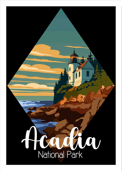 Acadia National Park acadia national park holiday poster illustration national park poster travel poster vector art vector poster vintage art vintage poster wall art poster