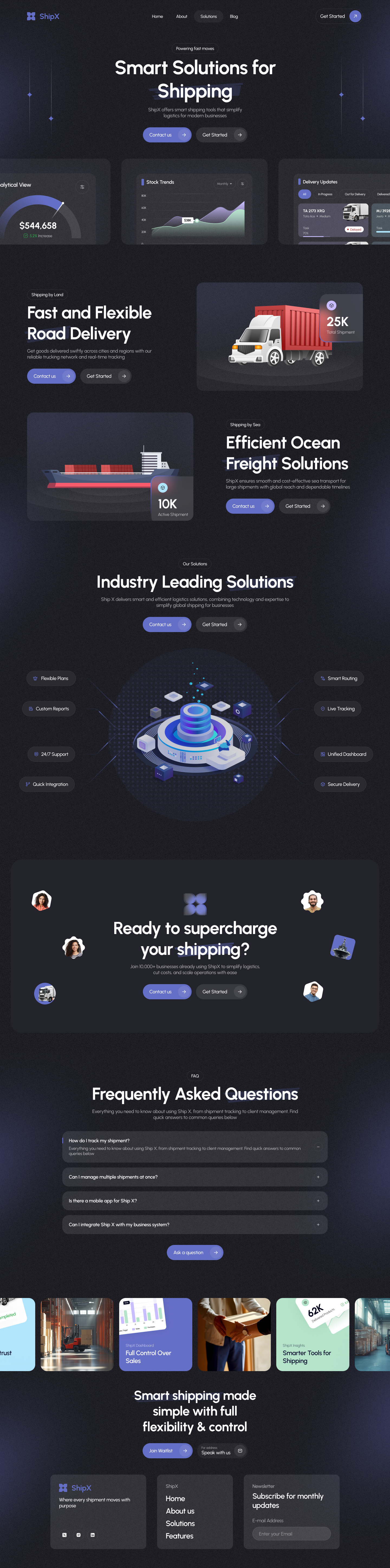 Smart Global Shipping Website (Dark Theme) UI/UX + Development supply chain website