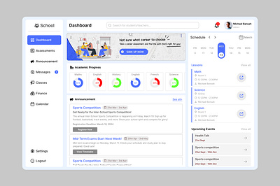 School Dashboard – Academic & Schedule Management classes dashboard management school stats teacher ui ui design