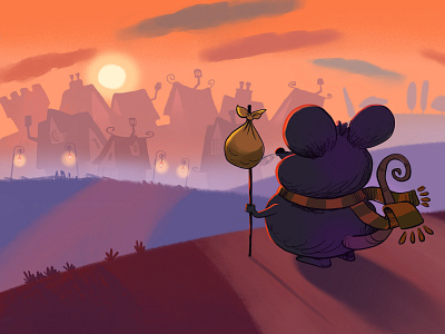 Pip and the Tea 01 animal animation book calm character houses illustration mouse scarf story sun sunset tale town wanderer