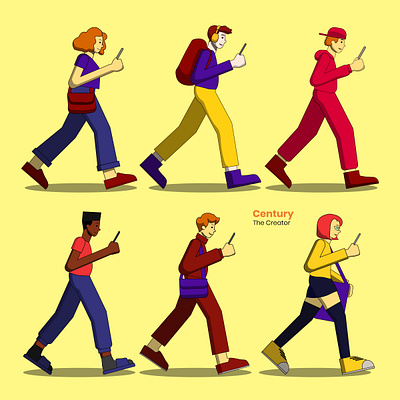 Scroll Culture: Bright Vector Character Set With Smartphones adobeillustrator brandillustration character design design digitalart editorialillustration flatillustration illustration techillustration