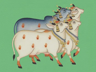 Divine Grace: Cow Pichwai Paintings Celebrating Eternal Symbolis fineartseries hand painted pichwai cows