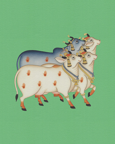 Divine Grace: Cow Pichwai Paintings Celebrating Eternal Symbolis fineartseries hand painted pichwai cows