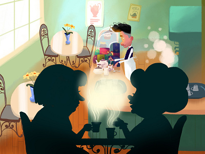 Pip and the Tea 04 animation book character coffee illustration interior mouse people steam table tea tea counter tea room waiter
