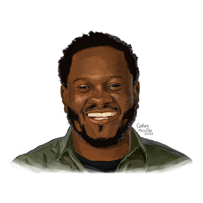 Smiling Black Male Portrait — Realistic Digital Painting Headsho animation avatar illustration character design digital portrait digitalart editorial illustration expressive portrait illustration photoshop painting professional headshot realistic portrait