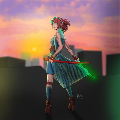 Cyberpunk Samurai Girl — Anime Warrior animation character design digitalart illustration