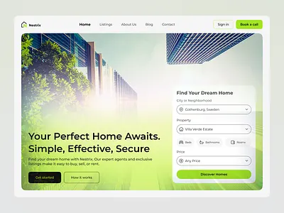 Real Estate Landing Page UI – Property Search & Home Listings interface product service startup ui ux web