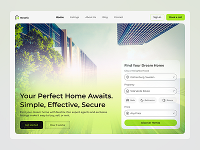 Real Estate Landing Page UI – Property Search & Home Listings interface product service startup ui ux web