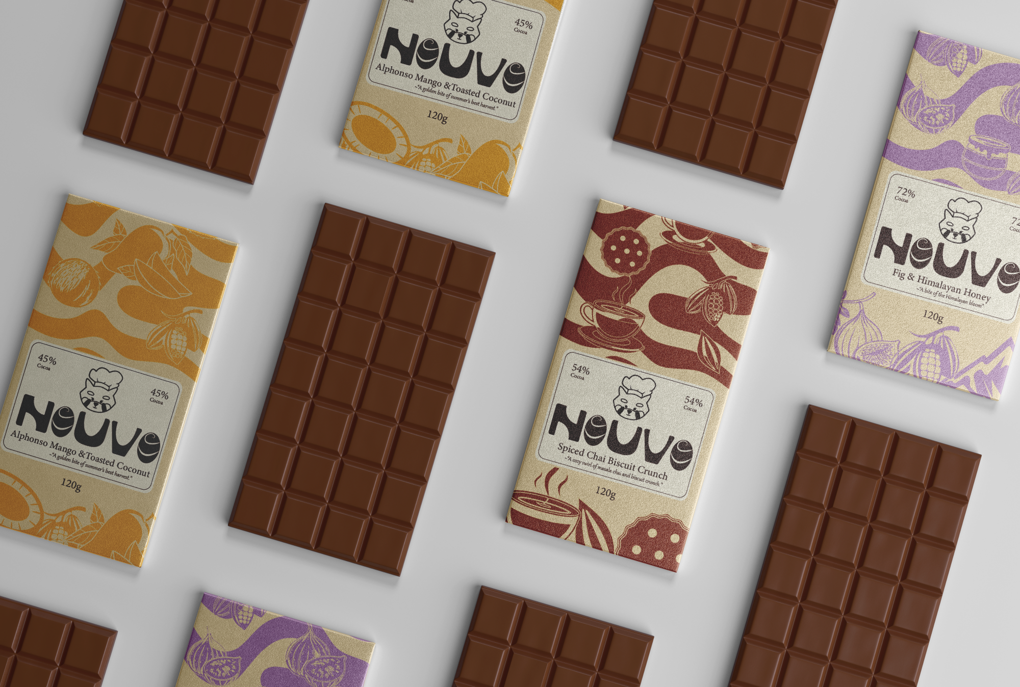 Nouvo – Art-Inspired Chocolate Packaging Design brand identity branding chocolate chocolate brand identity design color concept work food graphic design logo logo design packaging design