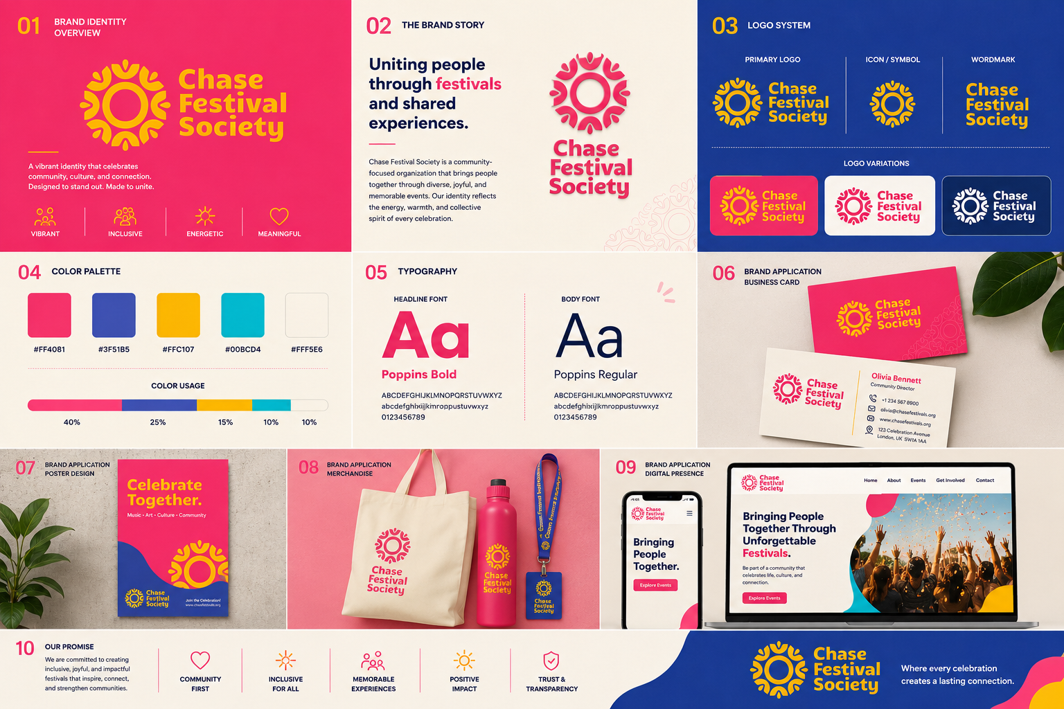 Chase Festival Society – Brand Identity boldtypography branddesigner brandidentity branding cleandesign communitylogo creativedesign designshowcase festivallogo graphicdesign logodesign logoexploration logoinspiration logorefresh minimaldesign modernlogo nonprofitdesign stonetexture vibrantcolors visualidentity