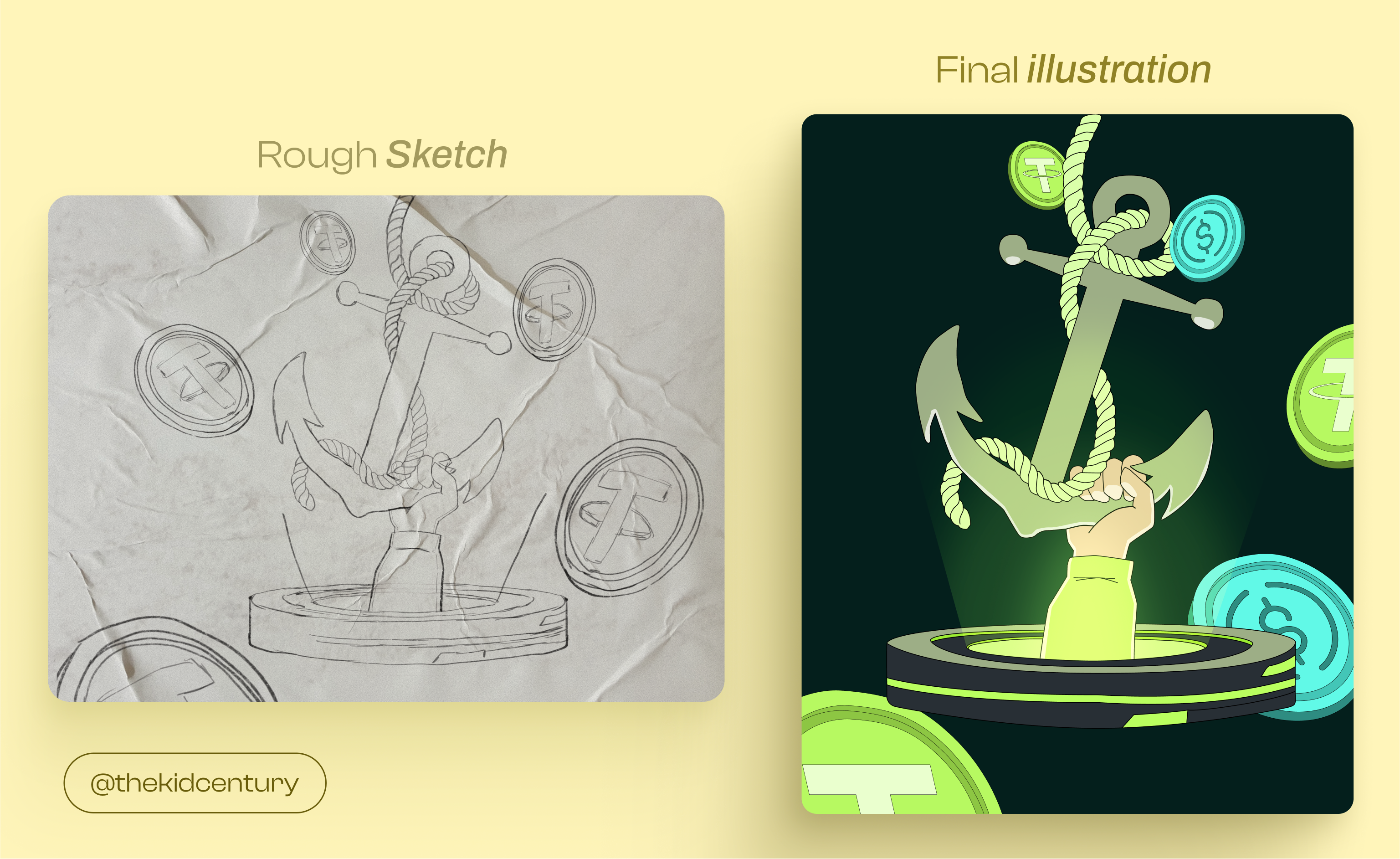 Stablecoin Anchor — Web3 Crypto Illustration blockchain branding cryptocurrency finance fintech flat illustration illustration stablecoin tether usdt vector web3design web3illustration