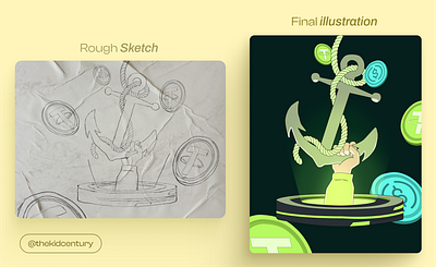 Stablecoin Anchor — Web3 Crypto Illustration blockchain branding cryptocurrency finance fintech flat illustration illustration stablecoin tether usdt vector web3design web3illustration