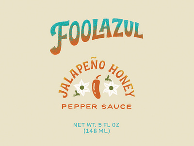 Foolazul Hot Sauce bees branding flowers gradient hand drawn hand lettering honey hot sauce illustration jalapeno label design lettering packaging pepper texture typography vintage lettering
