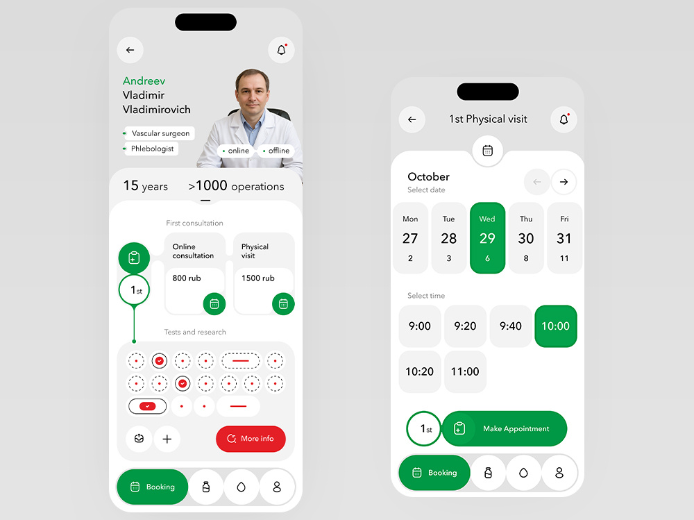 BioLine App medical center app doctor medical medical research specialist booking ui