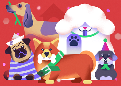 Postcard with dogs design digital 2d dogs illustration flat design flat illustration graphic design illustration vector art vector artwork