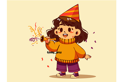 Girl Wearing Hat and Holding Horn anniversary bday birthday celebration character culture enjoyment entertainment event festival festive garland gathering gift happy holiday interactive party reveillon traditions