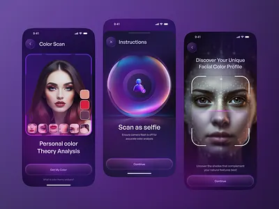 Color Scan AI – Facial Color Analysis App ai app ai color analysis ai powered app app design app ui beauty tech color analysis app color scan digital product design facial color profile fashion app mobile app mobile app design mobile ui personalized palette scan your face style app ui ux