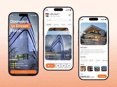 Luxury Hotel Booking Mobile App Design app design booking app booking platform hotel booking app hotel reservation hotel reviews hotel room hotel searchs ios luxury hotel app mobile app mobile app design modern app design online hotel booking app room room booking app travel agency app travel app trip management villa