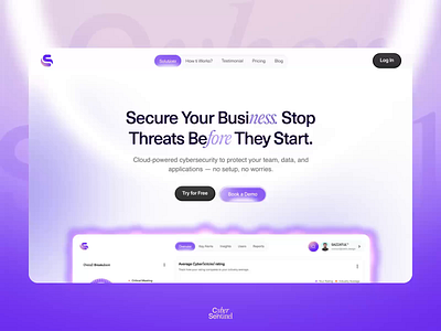 CyberSentinel — Cybersecurity SaaS Landing Page animation bento card cyber security design animation landing page landing page design motion graphics saas saas animation saas design saas security security protection ui ui animation ui motion web animation web design web ui website website design