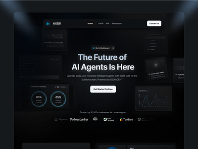 Open aiSUI - AI landing page $suiagent ai ai agent landing page ai agent website ai autonomous ai chatbot ai landing page ai platform ai stack ai startup ai website aisu chatbot cms crypto dark finance illustration interface saas