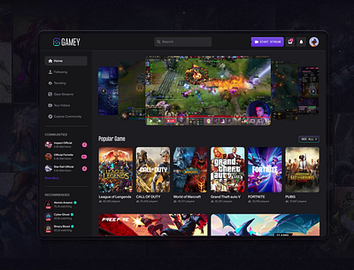 Game Streaming Platform 3d animation app dashboard design design inspo esport website game game design gaming app gaming platform graphic design interface player stream streaming platform twitch ui ux website