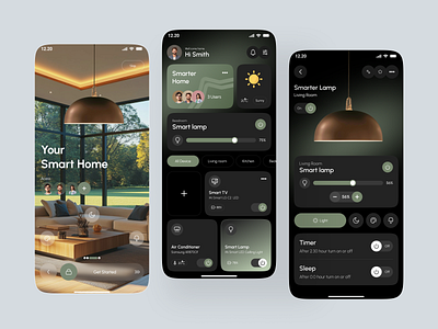 Smart Home Mobile App UI Design clean dark device glass effect home home automation home control app home tech lightning mobile mobile app mobile application mobile design smart home smart home app ui uiux ux