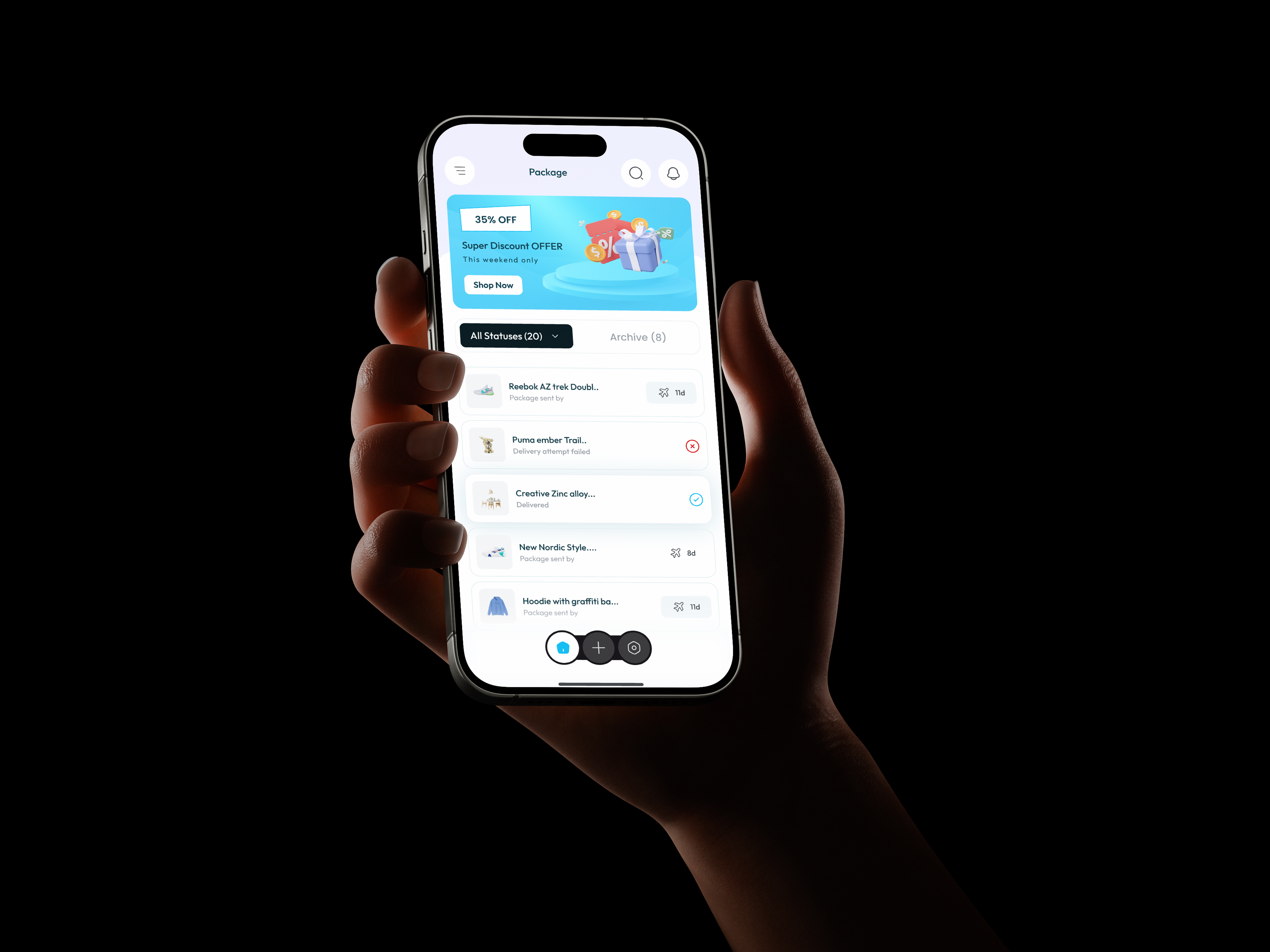 Package Tracker Mobile App app design delivery app delivery tracking discount ios mobie app mobile mobile app design oder package parcel parcel delivery track oder tracker app tracking app ui uiux ux