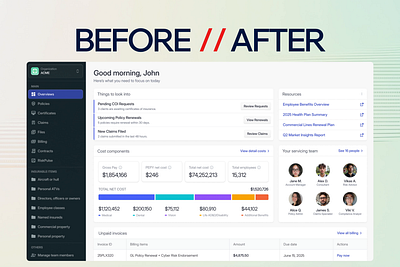 Newfront Dashboard – Before & After Redesign ai saas analytics app design before vs after best designers best ux design agency bottomlineux copilot dashboard data visualization insurance insurancetech mafruh newfront pwa saasfactor sohag ui ux ux roast