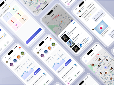 Fitness Mobile App bottom nav chart chart ui dashboard fitness app mobile ui onboarding ui product design stepper form system design ui uiux ux walkthrough ui workout app yoga app