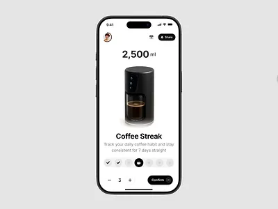 Coffee Streak Tracker – Mobile UI animation app clean dailycoffee habittracker mobile mobile app simple ui ux