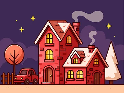 Cozy House🏠✨ architecture branding building car cartoon cozy decor doodle exterior flat garden home house icon illustration interior logo night tree