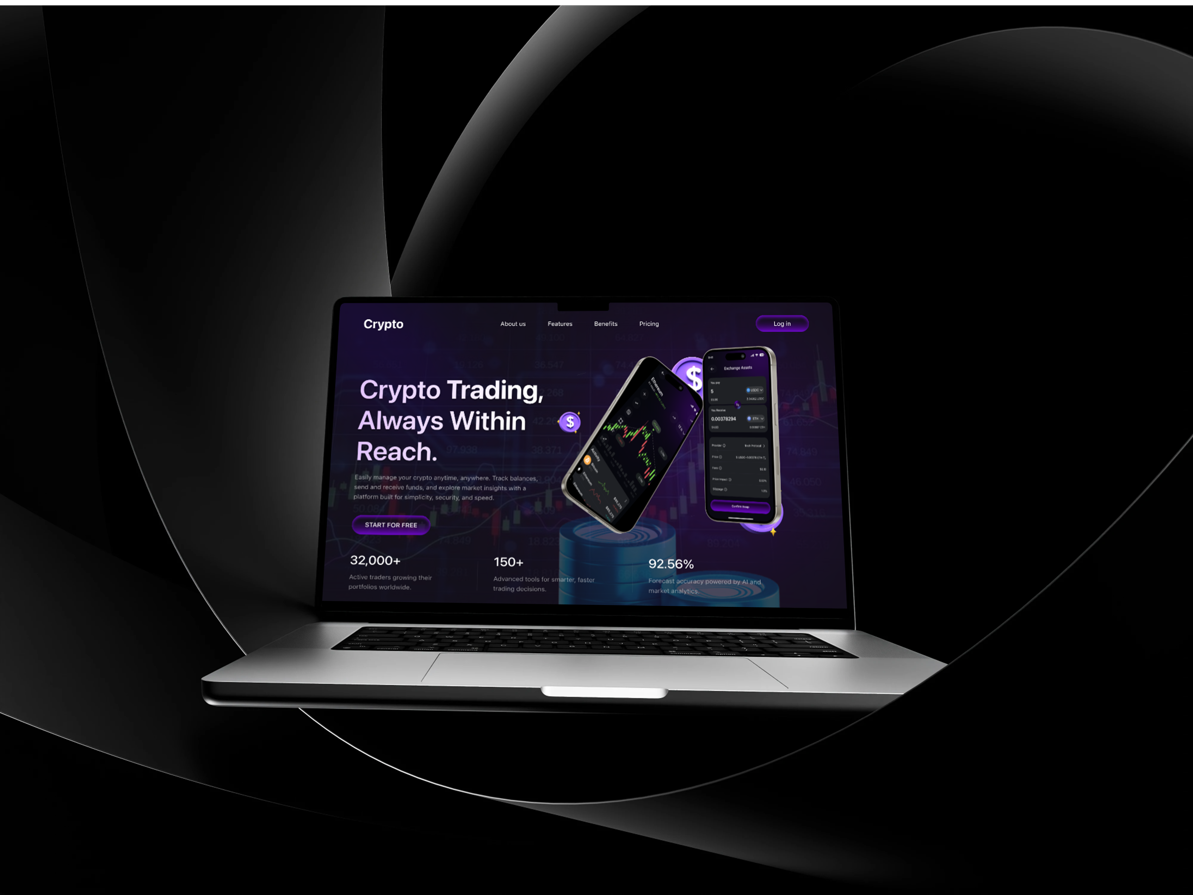 CryptoTrading App Landing Page app landing page blockchaindesign crypto landing page cryptoapp cryptointerface cryptotrading cryptoux cryptowallet darkmodeui dashboarddesign financialapp fintechui landing page mobile app mobileappdesign tradingplatform ui uiuxdesign webappdesign