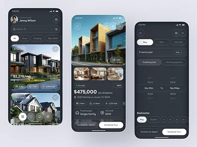 Real Estate App UI – Modern Property Buying & Renting Experience app design home listing app home rental app house hunting app luxury real estate design mobile mobile app property app property search ui real estate real estate app rent and buy app
