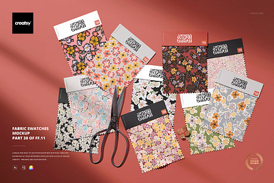 Fabric Swatches Mockup (30FFv.11) creatsy mockup customizable design creator fabrics mockups personalized printed fabric smart object surface swatch templates
