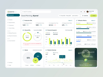 Bdentist CRM - Healthcare Dashboard ai analytic bot chart chat crm dashboard dental design export filter healthcare kpis metrics sidebar ui ux voiceassistant